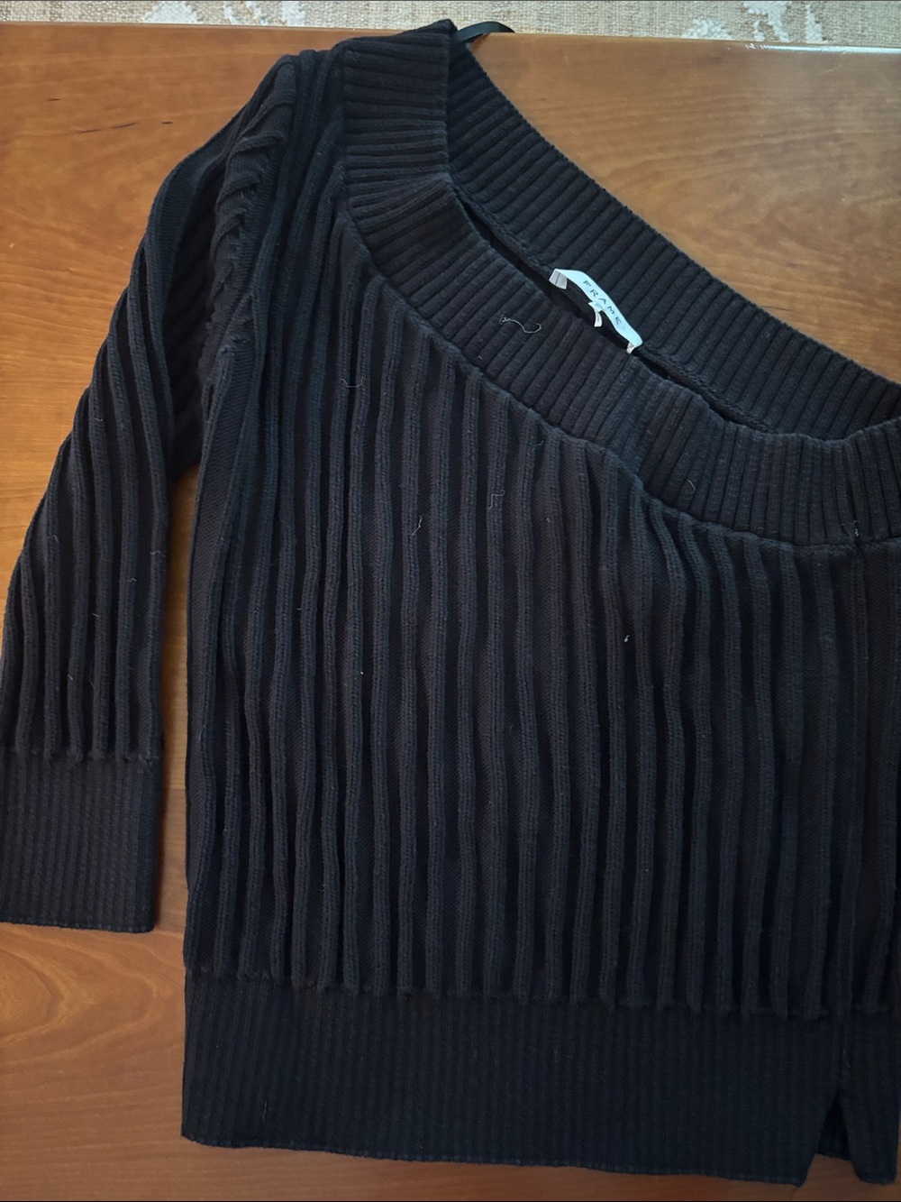 Frame Denim Black Ribbed Off-the-Shoulder Sweater